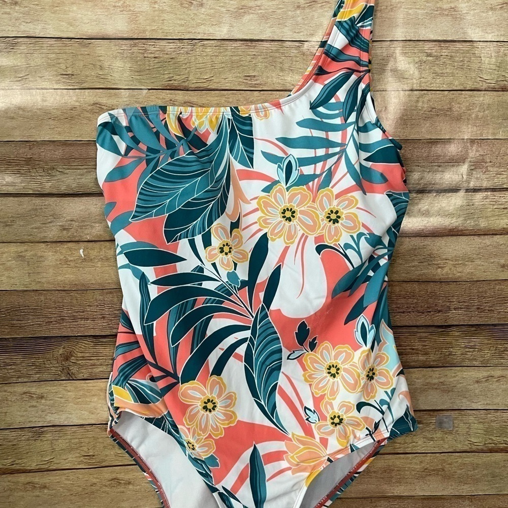 Jantzen Women’s Rainforest One Shoulder One Piece Floral Swimsuit Size: 16 - Picture 6 of 12